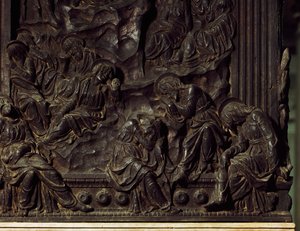 Anbetung im Garten, Detail vom linken Kanzel, von Donatello, Basilika des Heiligen Laurentius, Florenz, Italien von Donatello