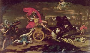 Achilles schleppt den Leichnam Hektors um die Mauern von Troja