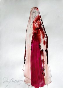 In Rot gehüllte Figur