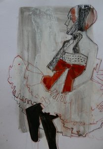 Elegante Frau mit roter Schleife