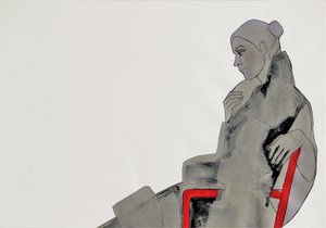 Nachdenkliche Frau Roter Stuhl