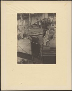 [Hafen, überfüllt mit segelbestückten Fischerbooten]