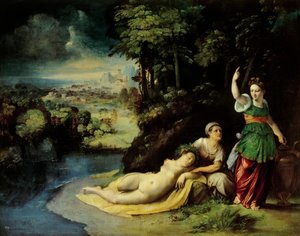 Diana und Kallisto, ca. 1528, von Dosso Dossi, Öl auf Leinwand
