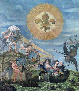 Die Hoffnung auf Glück gewidmet der Nation mit Louis XVI (1754-93) getrieben von Güte und Jacques Necker (1732-1804) getrieben von Wahrheit, 1789