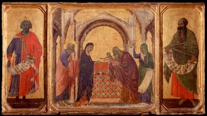 Leben Christi: König Salomo, die Darstellung im Tempel, Maleachi. Predella von La Maestà
