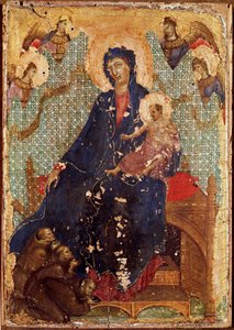 Die Madonna der Franziskaner oder „Madonna mit Kind mit Franziskanermönchen und Engeln“ Tempera auf Holz von Duccio di Buoninsegna (1255-1318/9) 1300 Siena, Pinacoteca Nazionale von Duccio di Buoninsegna