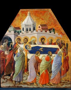 Das Begräbnis der Jungfrau, Johannes mit der Palme öffnet den Weg (Tempera auf Holz) von Duccio di Buoninsegna
