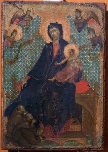 Jungfrau und Kind mit drei Franziskanermönchen von Duccio di Buoninsegna
