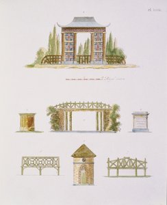 Gartendekorationen, aus Magazin der Gartenschätze, von G. van Laar, veröffentlicht 1802 von Dutch School