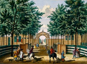 Gärten des Lustschlosses von Francois van Haringkaspel, aus Het Zeganpralent Kennemerlant von Hendrick de Leth und Matthias Brouerius Van Nidek, veröffentlicht um 1700-1730 von Dutch School
