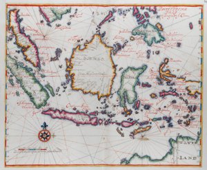 Karte, die Borneo, Clebes (Sulawesi), Java und andere indonesische Inseln zeigt. von Dutch School