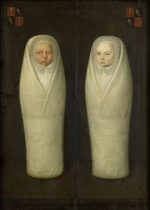 Porträt der eingewickelten Zwillinge: Die früh verstorbenen Kinder von Jacob de Graeff und Aeltge Boelens, ca. 1617 von Dutch School