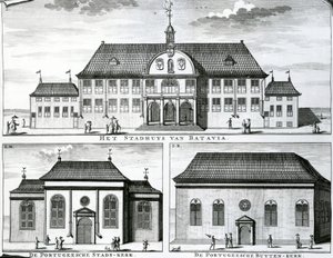Portugiesische Kirche und Rathaus in Batavia, 19. Jahrhundert