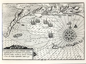 Die Ankunft der Flottille von Vizeadmiral Wybrandt Van Warwijck im Südosthafen von Mauritius im September 1598 von Dutch School