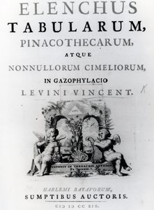 Titelseite für Elenchus Tabularum von Levinus Vincent, veröffentlicht 1719 von Dutch School