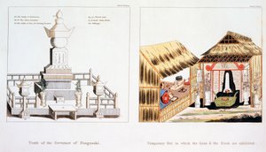 Grab des Gouverneurs von Nagasaki und andere Begräbnisgegenstände, aus Illustrations of Japan von Issac Titsingh, veröffentlicht London 1822