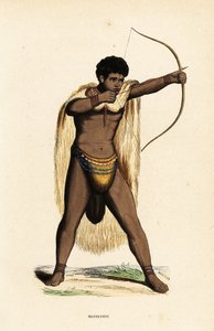 Khoikhoi-Mann in Tierhautumhang, Perlen-Lendenschurz, mit Bogen und Pfeil von Duverger Duverger