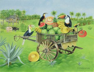 Tukane und Wassermelonen in altem thailändischen Wagen, 2004