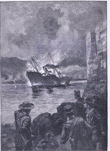 Der Spanisch-Amerikanische Krieg: Das Sinken der Merrimac, Illustration aus Cassells Geschichte Englands, 1900er Jahre
