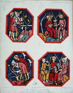 Das Fenster der Winzer, graviert von den Thurwanger-Brüdern, aus einem Buntglasfenster in der Kathedrale von Le Mans von E. (after) Hucher