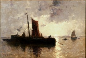 Flusslandschaft mit Schiffen