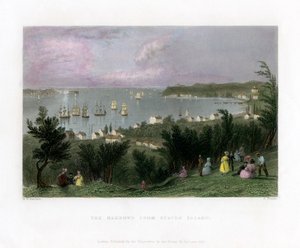 Die Narrows von Staten Island aus gesehen, New York, USA, 1837 von E. Finden