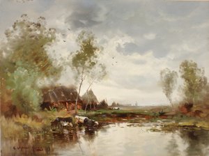 Landschaft mit Windmühle, spätes 19. - frühes 20. Jahrhundert