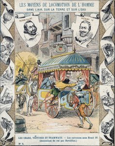 Ermordung von Heinrich IV. durch Francois Ravaillac in der Rue de la Ferronerie am 14. Mai 1610 - Aus einem Schutzumschlag für Schulbücher, Ende des 19. Jahrhunderts - Tod von Heinrich IV.: Ermordung von Heinrich IV. (1553 - 1610) am 14. Mai 1610 durch Fra von E. Letellier