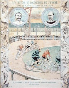 Charles Terront (1857-1932) und Jules Corre in der Galerie des Machines im Februar 1893, aus einem Schulbuch von E. Letellier