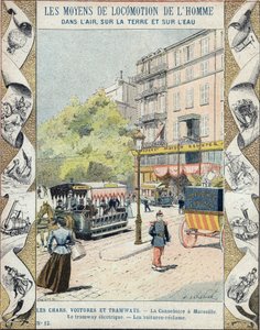 La Canebière in Marseille - die elektrische Straßenbahn - die Autos reklamieren - Illustration von E. Letellier - Schutzumschlag historisches Notizbuch, Ende des 19. Jahrhunderts
