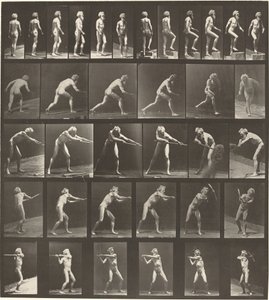 Tafel Nummer 521. A: Gehen. B: Stufe hinaufsteigen. C: Diskus werfen. D: Schaufel benutzen..., 1887