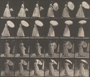 Frau öffnet Sonnenschirm, 1883-86, gedruckt 1887 von Eadweard Muybridge