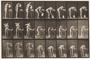 Tafel 413. Wasser in Becken gießen und Gesicht waschen von Eadweard Muybridge