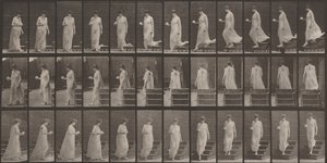 Teller Nummer 143. Treppe hinuntergehend, eine Tasse und Untertasse in der rechten Hand von Eadweard Muybridge