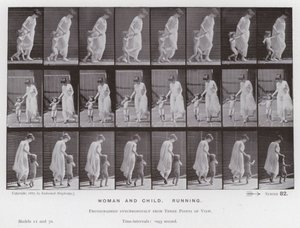 Die menschliche Figur in Bewegung: Frau und Kind, die rennen von Eadweard Muybridge