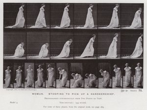 Die menschliche Figur in Bewegung: Frau, bückt sich, um ein Taschentuch aufzuheben von Eadweard Muybridge