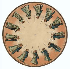 Zoopraxiskop-Scheibe zeigt ein Paar beim Walzer, 1893