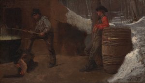 Das Zuckerlager (auch bekannt als Herstellung von Ahornzucker oder Susan Rays Ahornzucker-Küche) von Eastman Johnson
