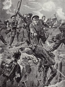 Korporal Joseph Davies und acht Männer vertreiben mit Bajonetten eine Gruppe von Deutschen, die sie zuvor umzingelt hatten, Delville Wood, Frankreich, 20. Juli 1916 von Edgar Alfred Holloway