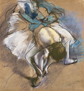 Tänzerin zieht ihre Schuhe an, ca. 1880-1885