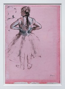 Tänzerin, Rückansicht, Hände auf den Hüften. Um 1873. Ölmalerei auf Papier. von Edgar Degas