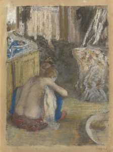 Nackte Frau in der Hocke, von hinten