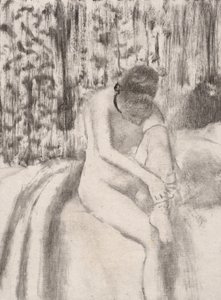 Mädchen zieht ihre Strümpfe an, 1876-77