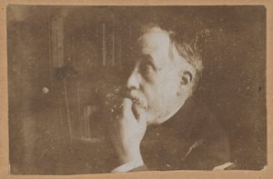 Selbstporträt in der Bibliothek (Hand am Kinn) von Edgar Degas
