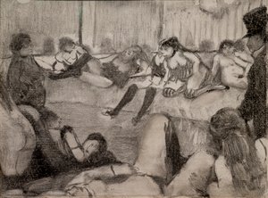 Der Salon. 1879. Monotypie mit schwarzer Tinte, Pastell verstärkt. von Edgar Degas