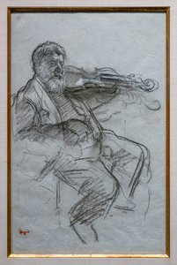 Der Geiger. 1879. Kohle und weiße Kreide auf blau-grauem Papier. Boston, Museum of Fine Arts, William Francis Warden Fund. von Edgar Degas
