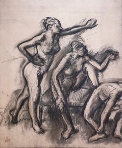 Drei nackte Tänzerinnen. Um 1903. Kohle auf Transparentpapier.