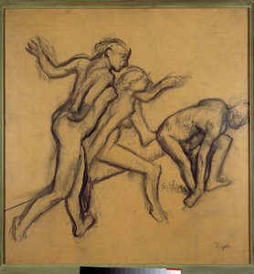 Drei nackte Tänzerinnen. Zeichnung mit Kreide und Kohle von Edgar Degas