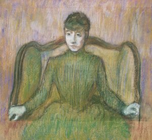 Frau, die in einem Sessel sitzt, um 1864