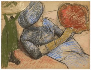 Frau, die einen Hut in der Hand hält, ca. 1885 von Edgar Degas